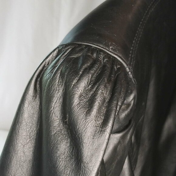 Fairfax & Kent vintage black leather puff sleeve and shoulder pads coat size 1X - Picture 6 of 7